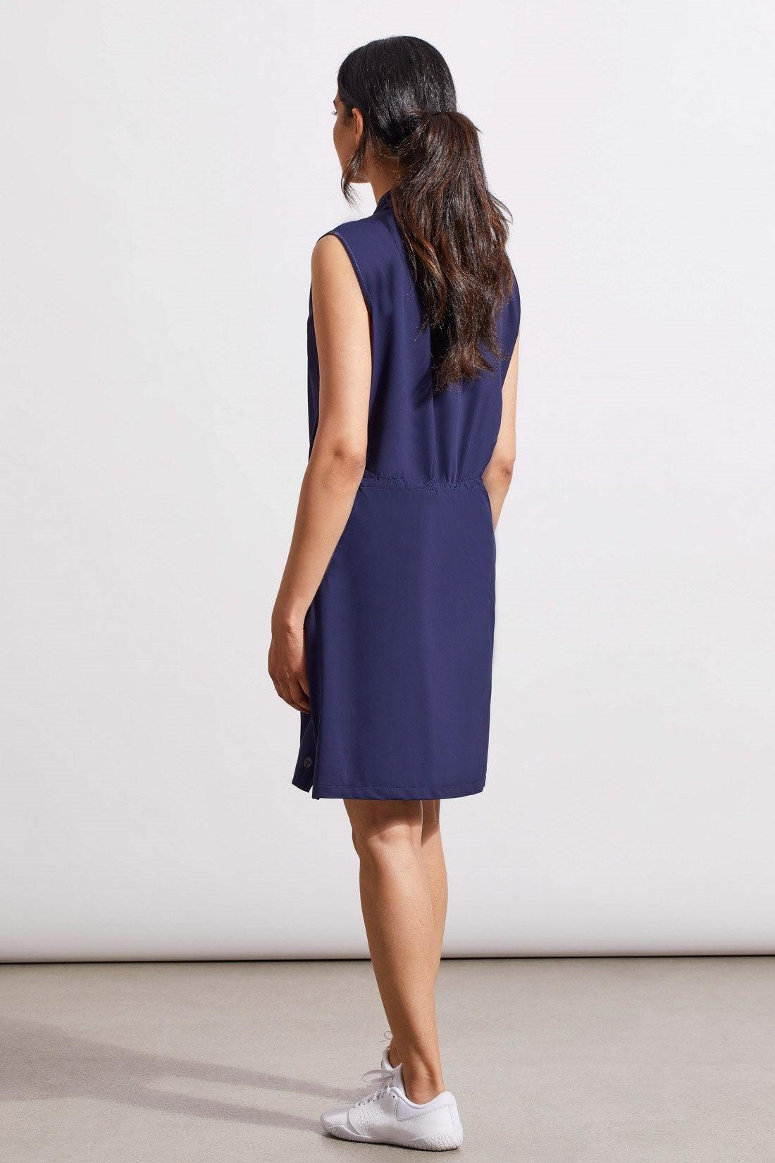 Four-Way Stretch Mock Neck Sport Dress- Deepblue Product Image