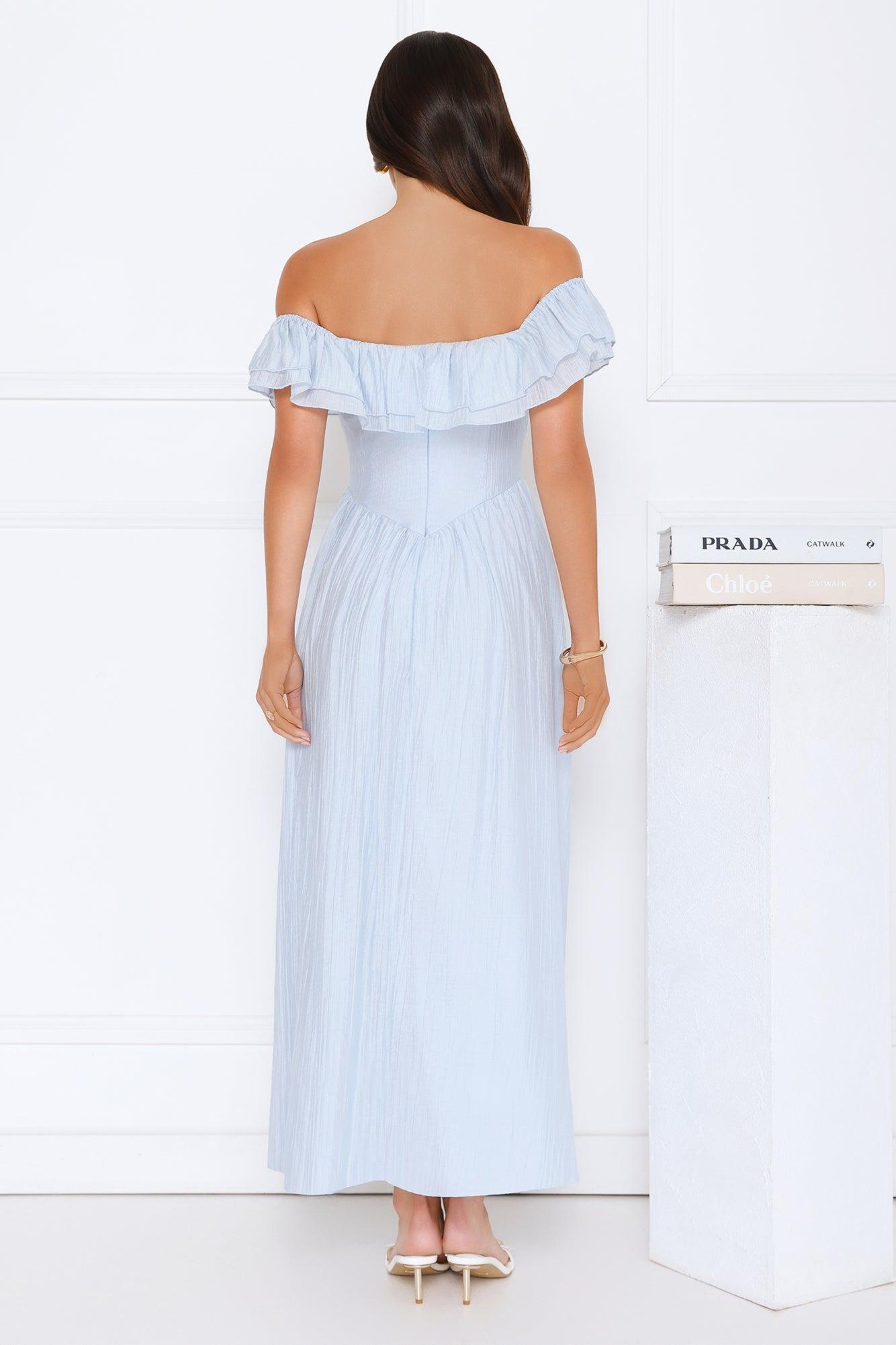 Twilight Sonata Off Shoulder Maxi Dress Blue Product Image