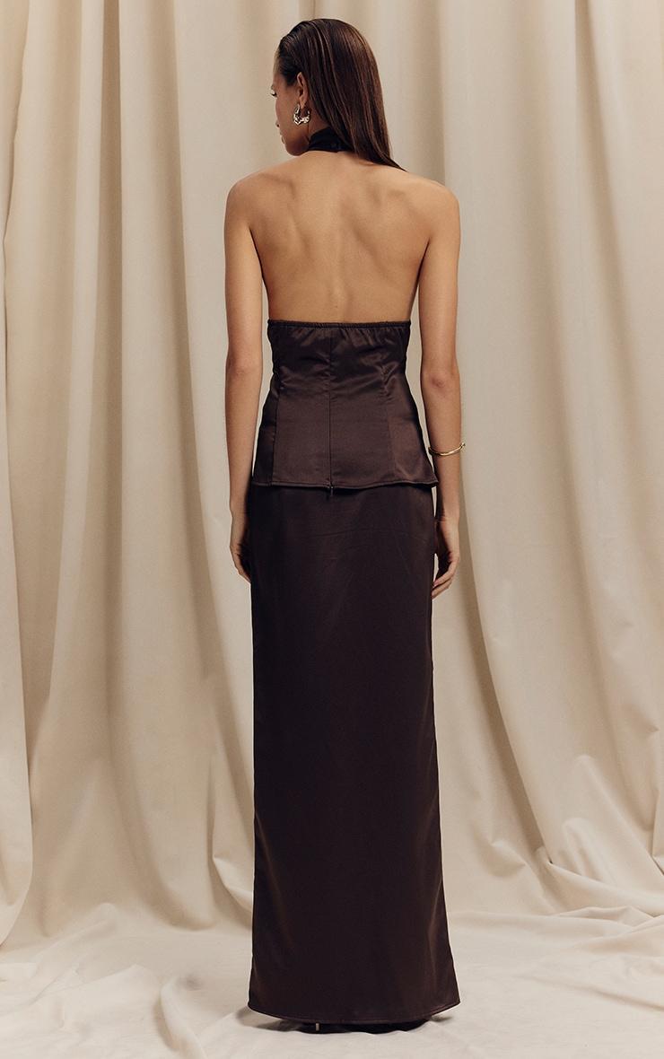 Dark Taupe Satin Twist Halterneck Top Product Image