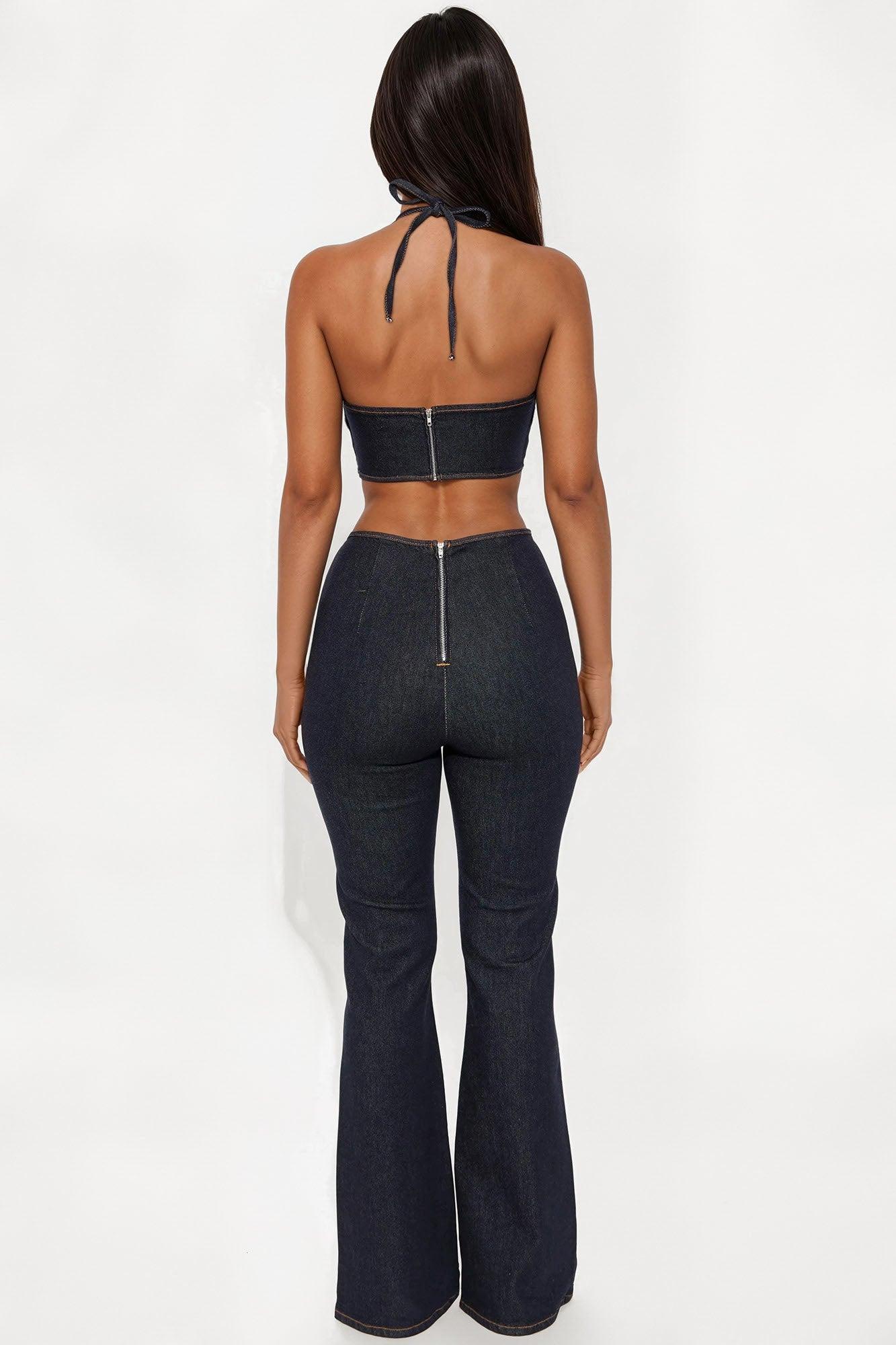 Marlene Denim Flare Jumpsuit - Indigo Product Image