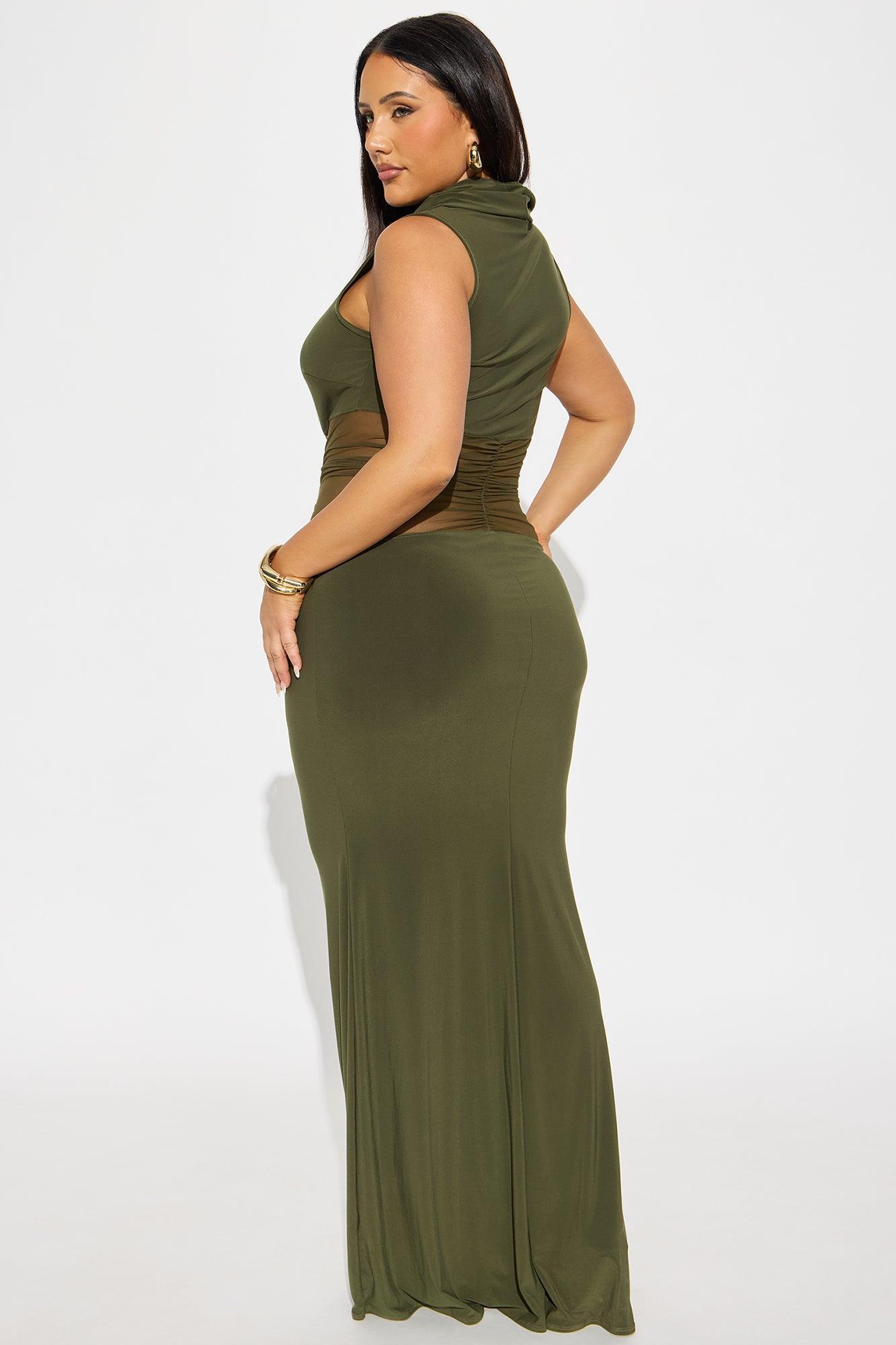 Celia Mesh Cut Out Maxi Dress - Olive Product Image
