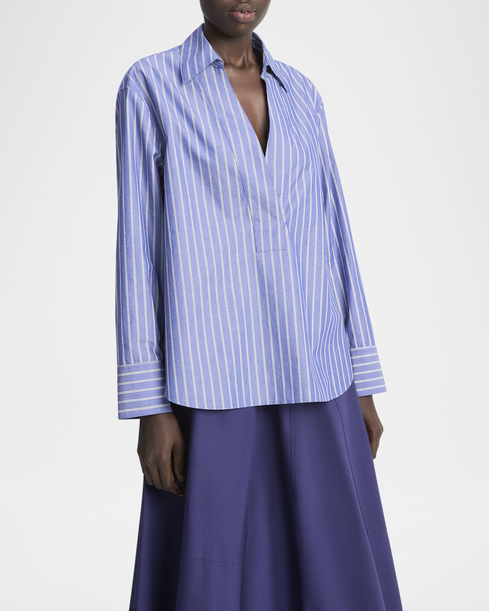Pinstripe Long-Sleeve Popover Shirt Product Image