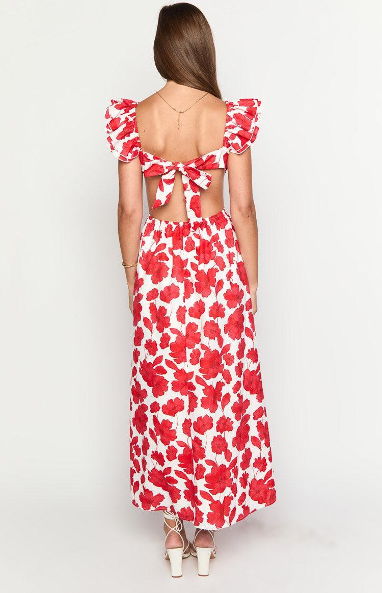 Kaden Red Anemone Floral Print Maxi Dress Product Image