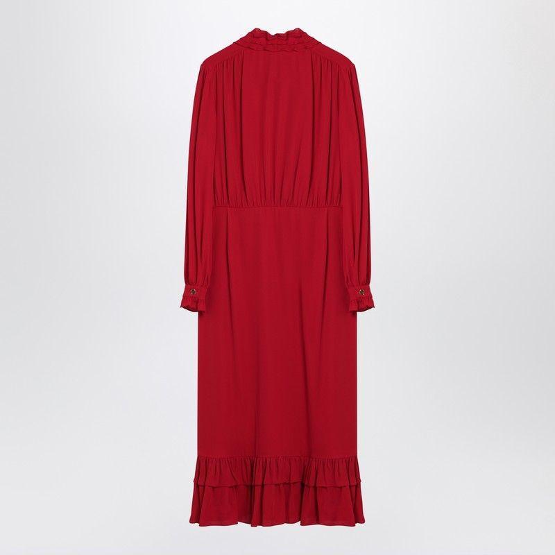 VALENTINO Silk Midi Dress With Ruffled Bow Detail In Red Product Image