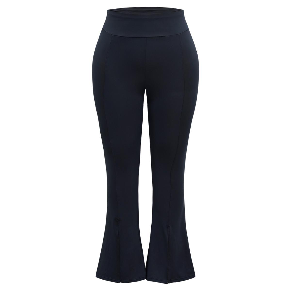 Plus Size Tummy Control Flare Leg Split Hem Leggings Women Midnight Elegant High stretch Flare Leg High Rise Dailywear Leggings BloomChic 14-16/1X Product Image