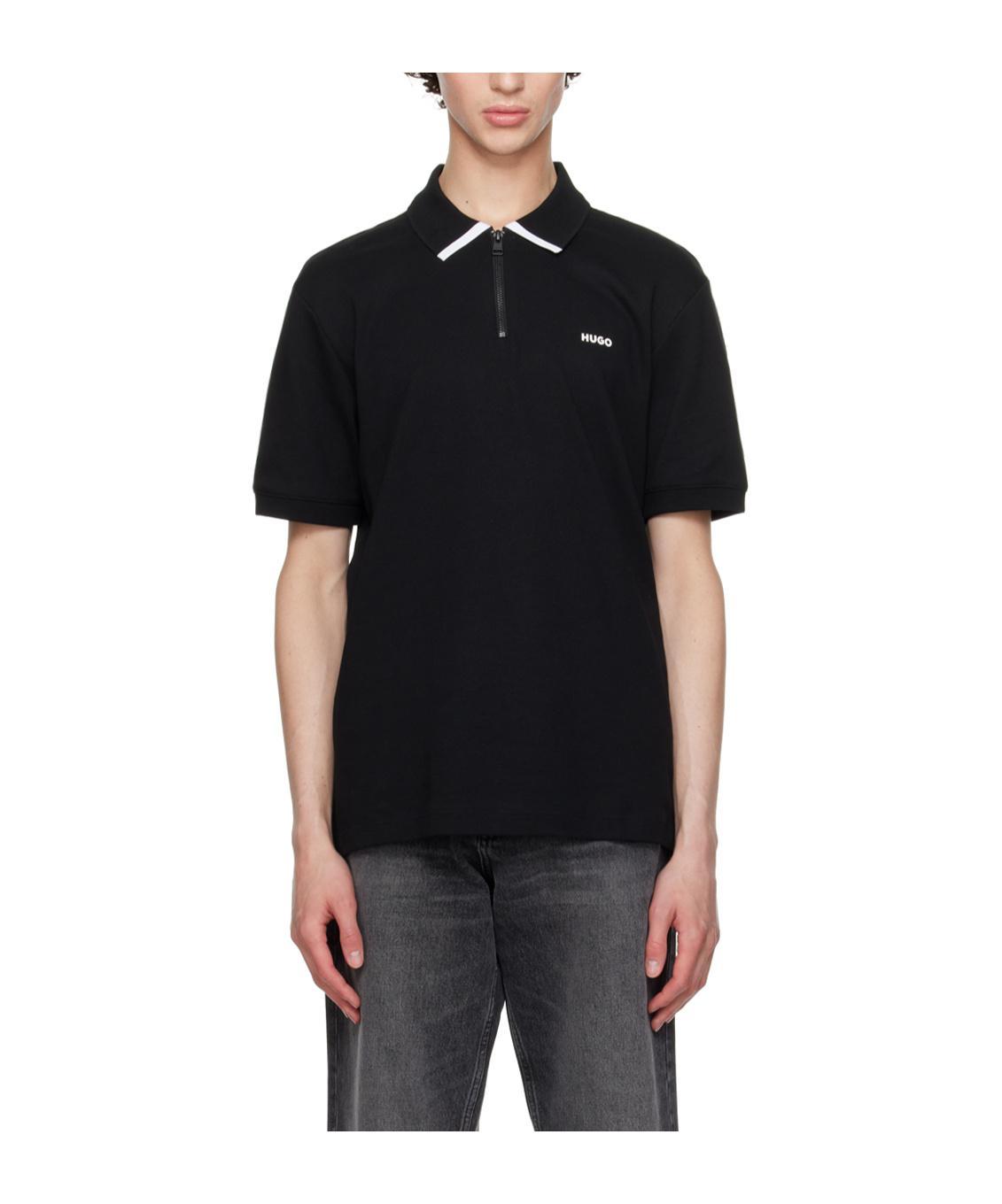 HUGO BOSS Logo-print Cotton Polo Shirt In Black Product Image