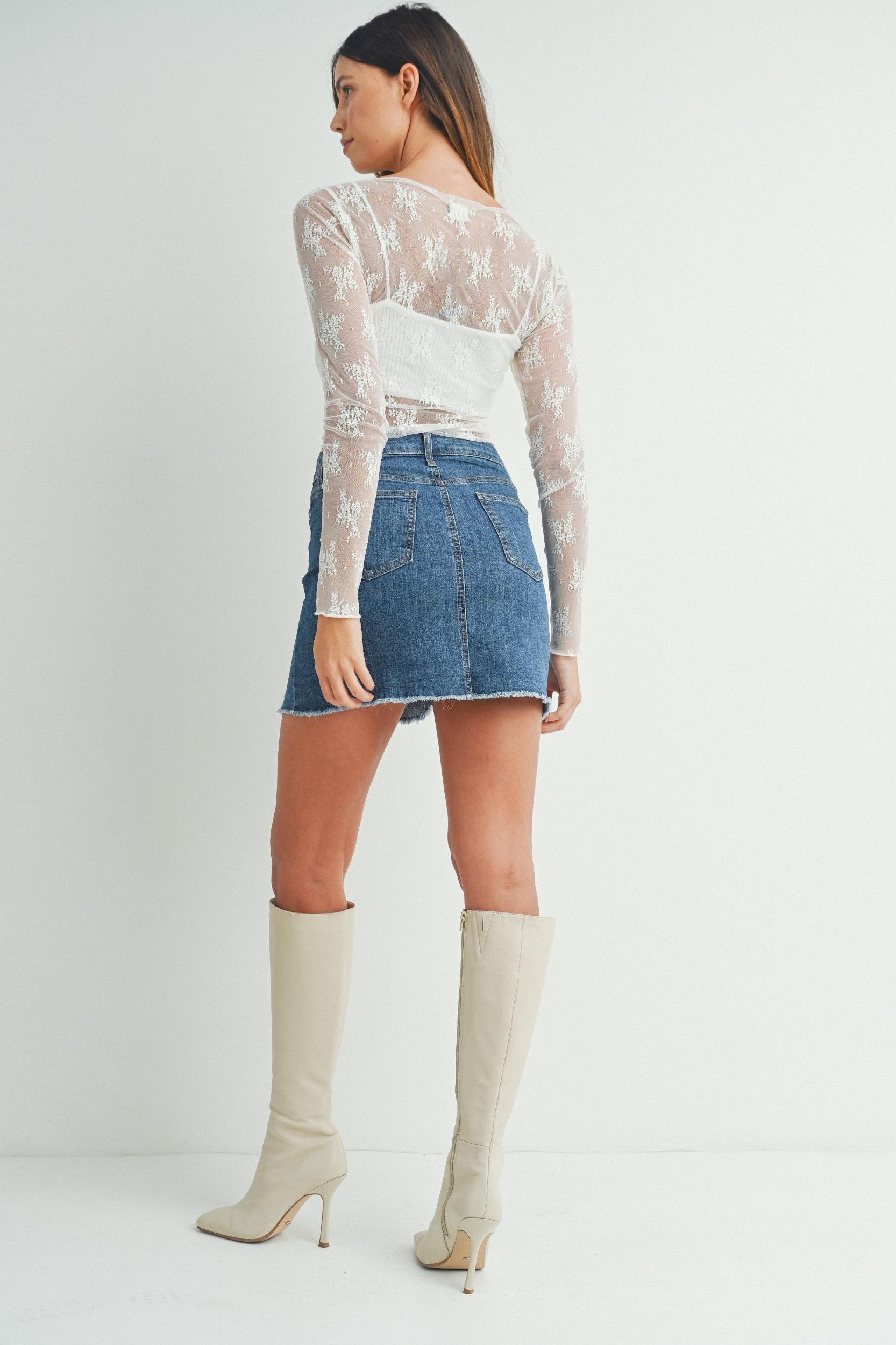 Frayed Denim Mini Skirt Product Image