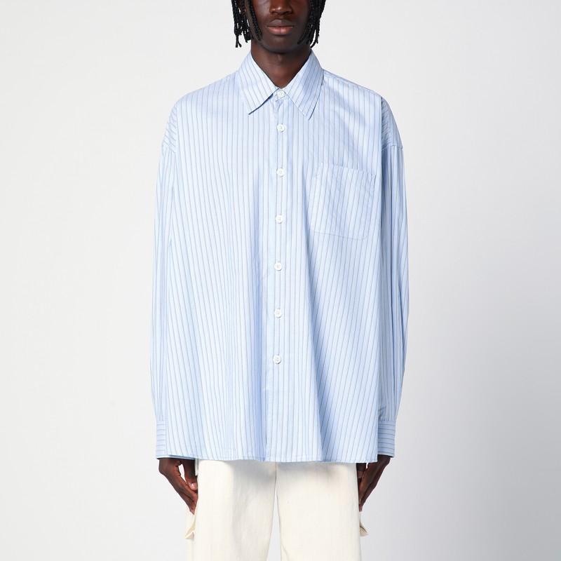 OUR LEGACY Light Blue Striped Borrowed Shirt In Black Product Image