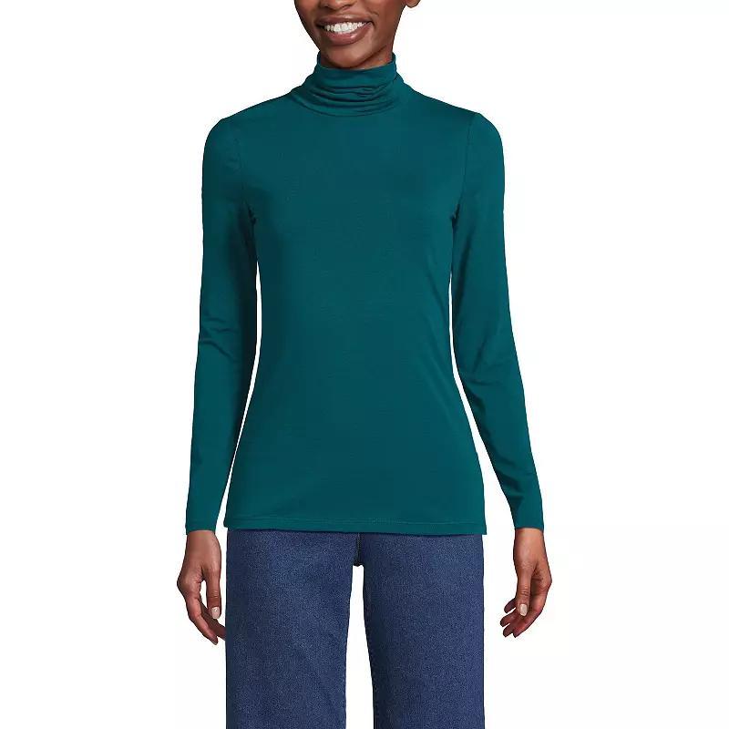 Petite Lands' End Lightweight Fitted Long Sleeve Turtleneck, Women's, Size: Small Petite, Estate Green Grey Product Image