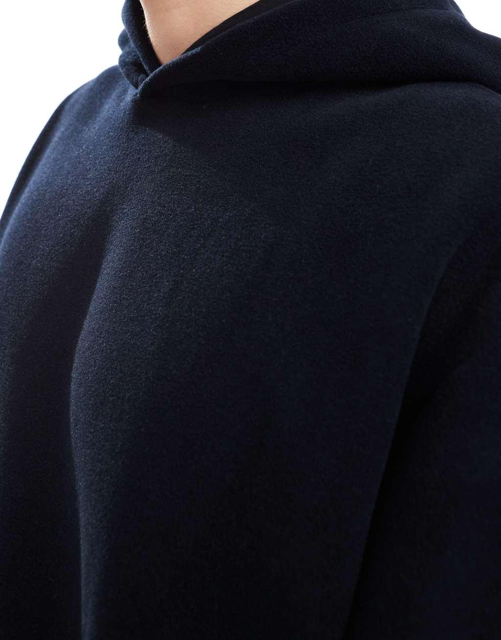 ASOS DESIGN oversized boxy fleece hoodie in navy Product Image