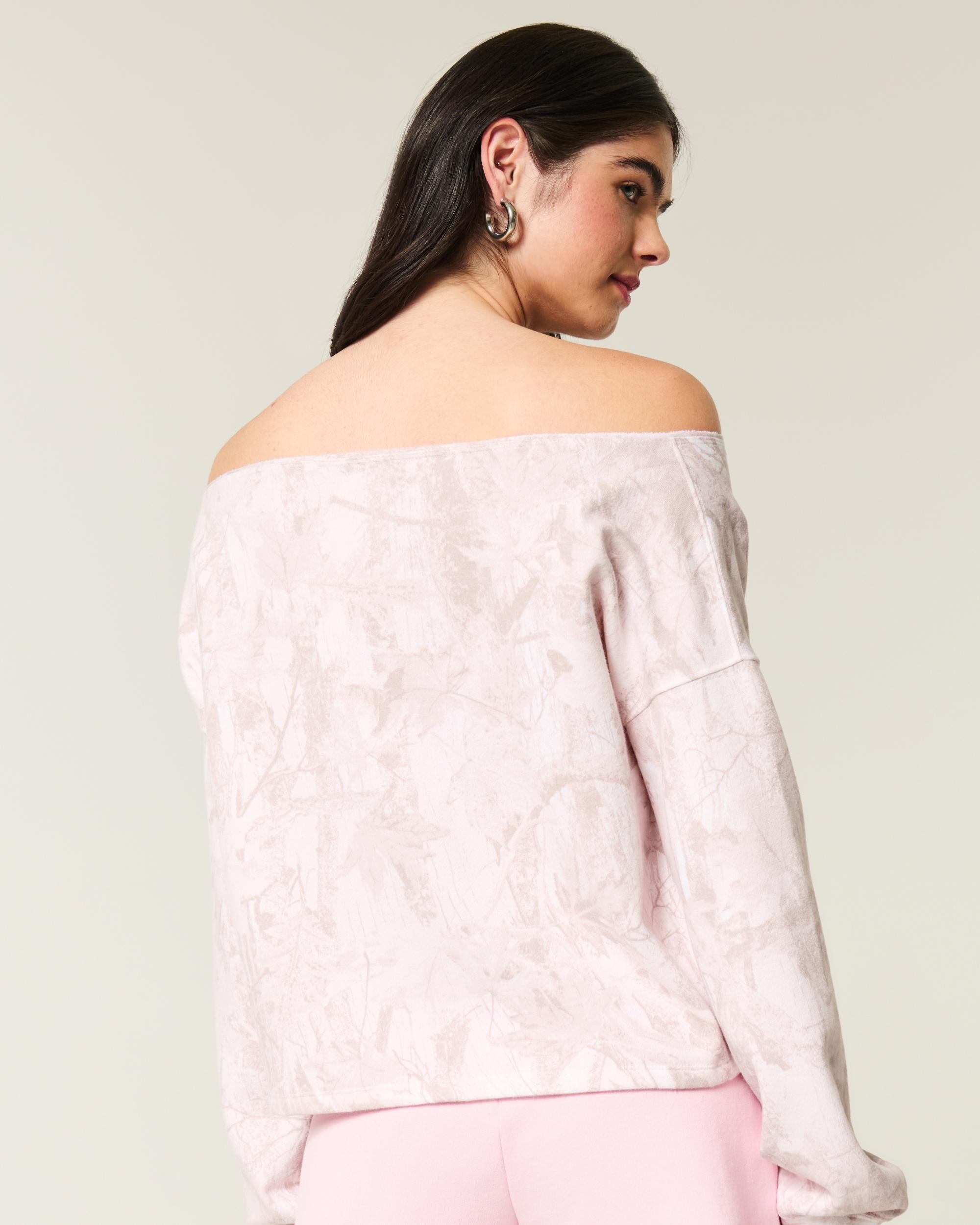 Easy Double Off-the-Shoulder Leopard Print Sweatshirt Product Image