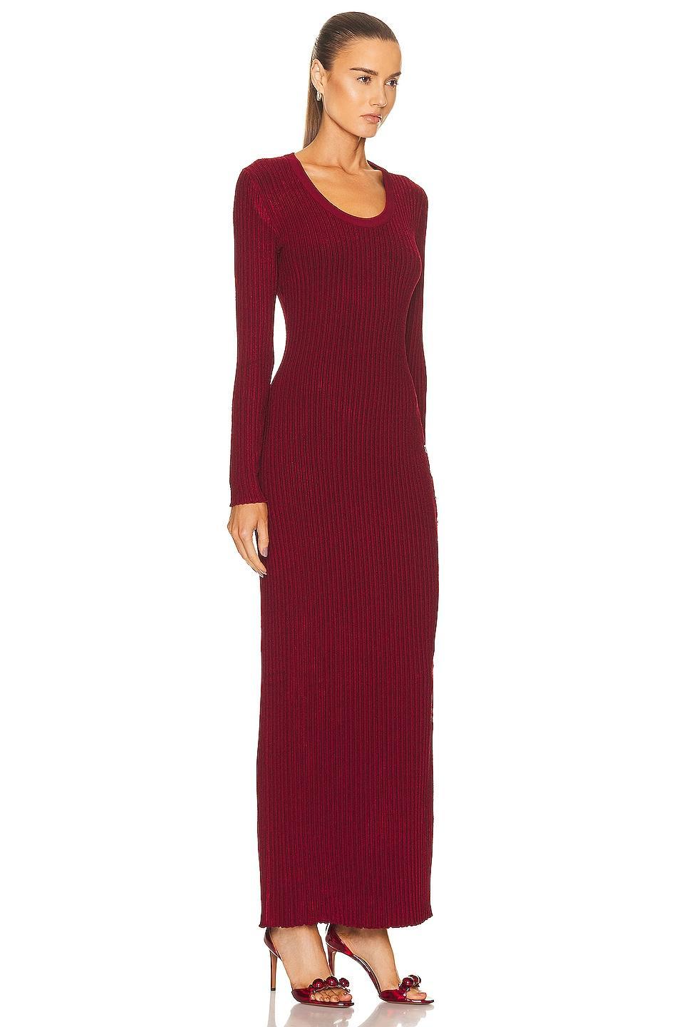 ALAA Shiny Rib Dress in Burgundy Product Image