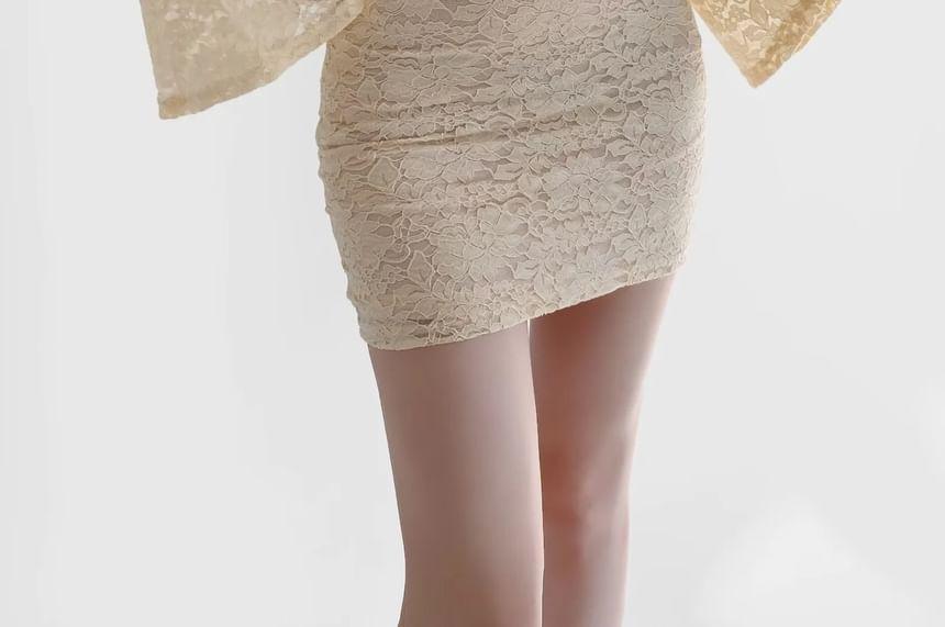 Flare-Sleeve Off Shoulder Lace Mini Bodycon Dress Product Image