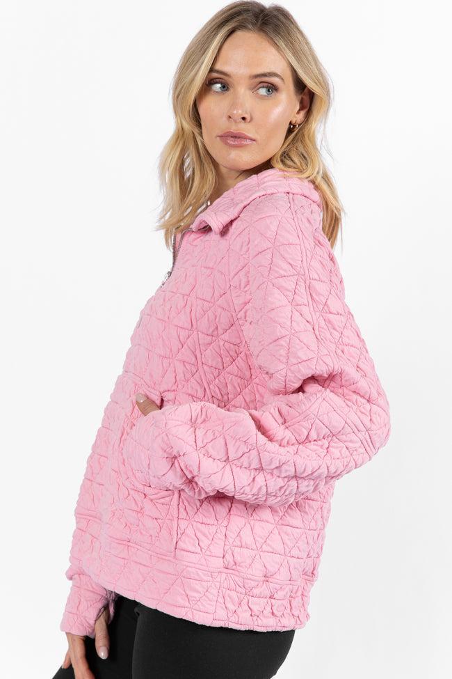 Love Is Everything Pink Quilted Quarter Zip Pullover FINAL SALE Product Image