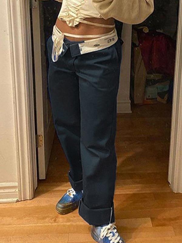 Patchwork Waist Straight Leg Pants Product Image