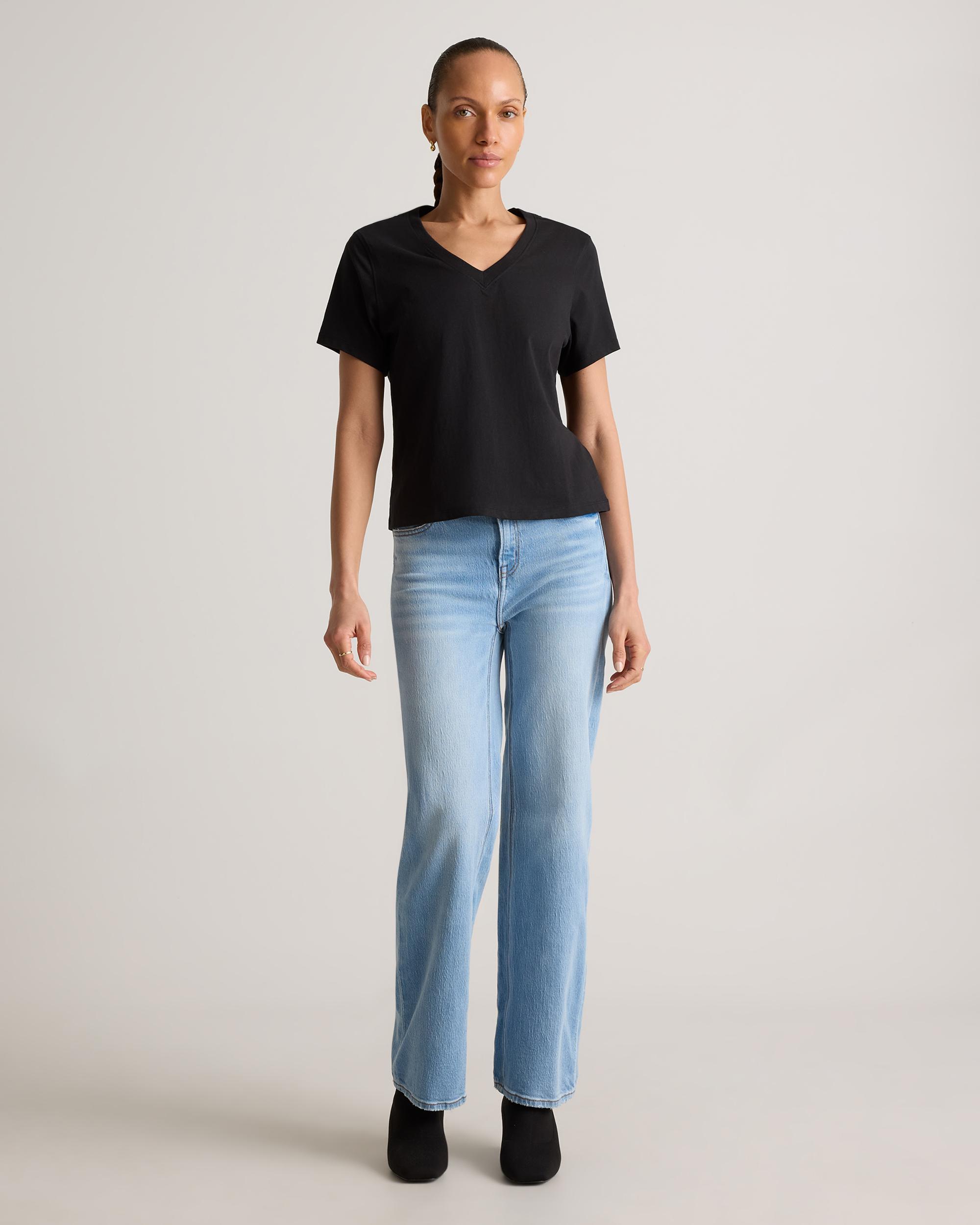 Quince | Women's Boxy V-Neck T-Shirt Size XS, Organic Cotton Product Image