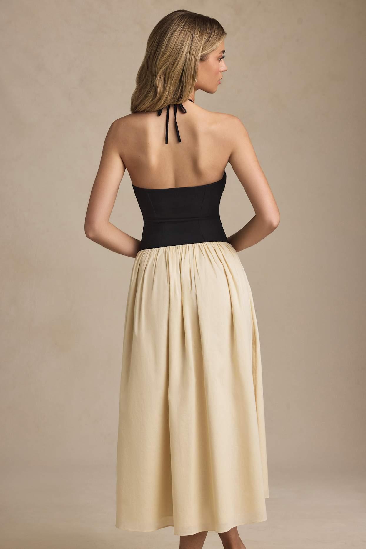 Halterneck A-Line Midaxi Dress in Black Product Image