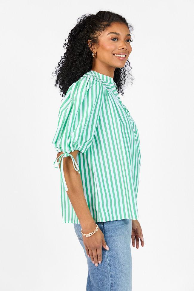 Look What We Started Green Striped Poplin Blouse SALE Product Image