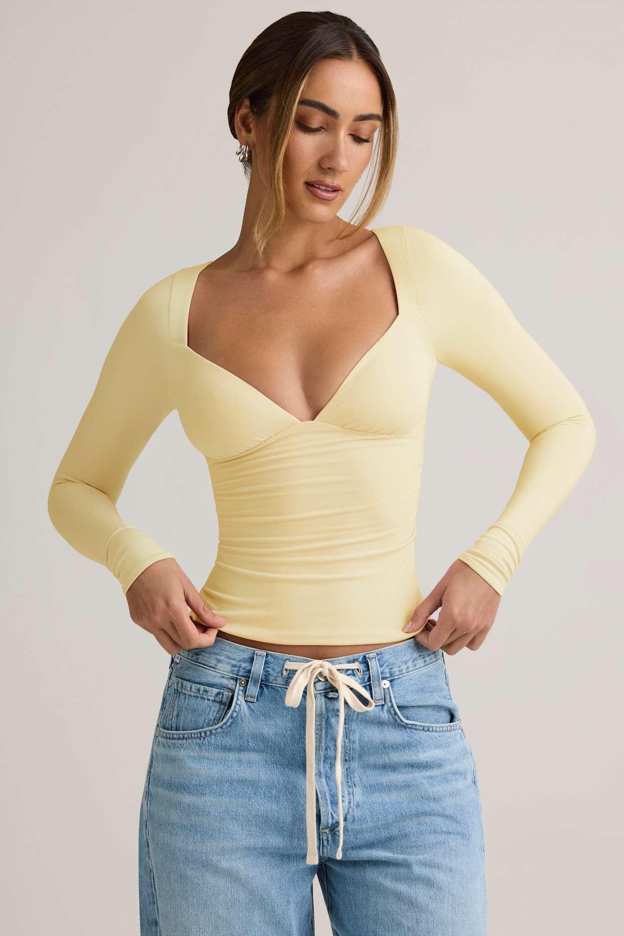 Modal Ruched Long-Sleeve Top in Buttercream Yellow Product Image