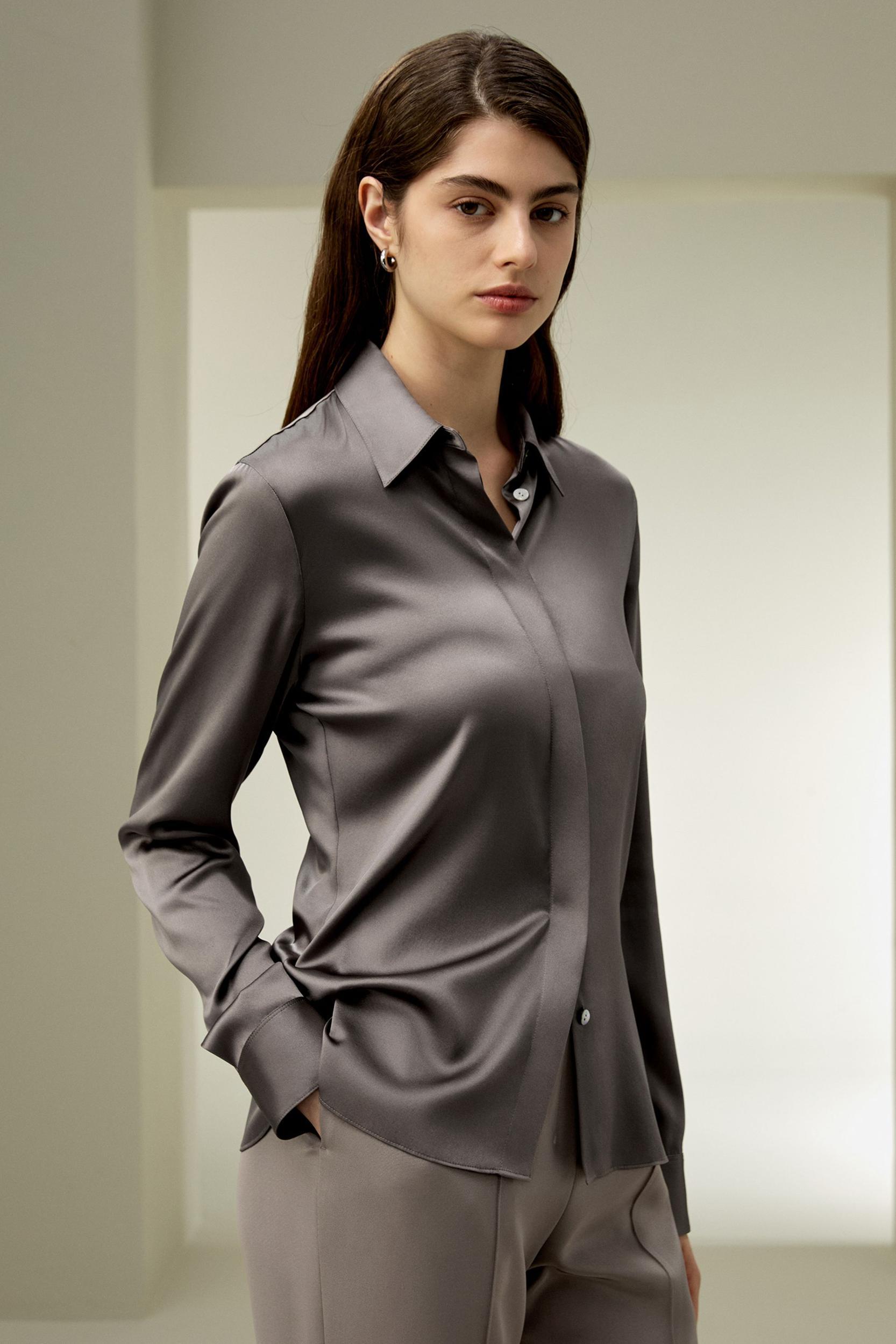 Elegant Silhouette Silk Shirt Product Image