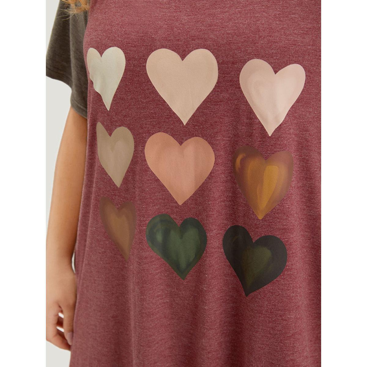 Plus Size Supersoft Essentials Heart Print Round Neck Raglan Sleeve Dress Burgundy Women Casual Printed Curvy Midi Dress BloomChic 12/L Product Image