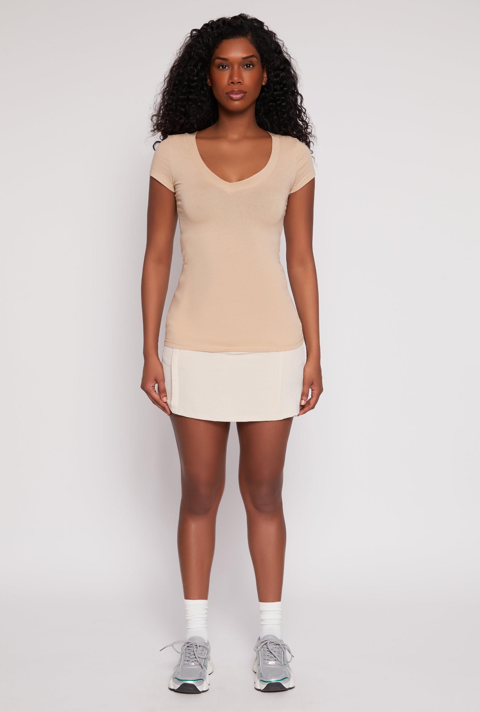 Womens V Neck Basic Short Sleeve Tee Product Image