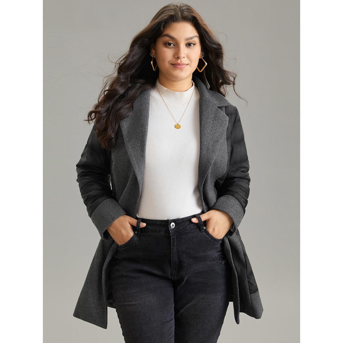 Plus Size Padded Patchwork Tweed Belted Lapel Collar Coat Women DimGray At the Office Lined Ladies Work Winter Coats BloomChic 22-24/3X Product Image