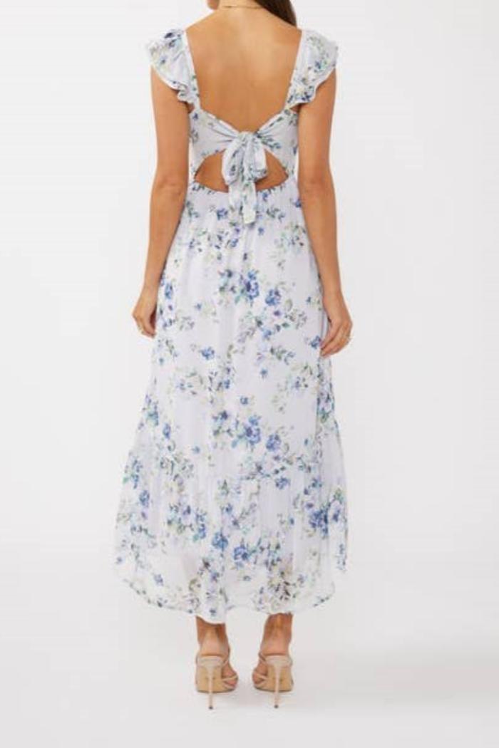 Floral Textured Open Back Tie Maxi Dress Product Image