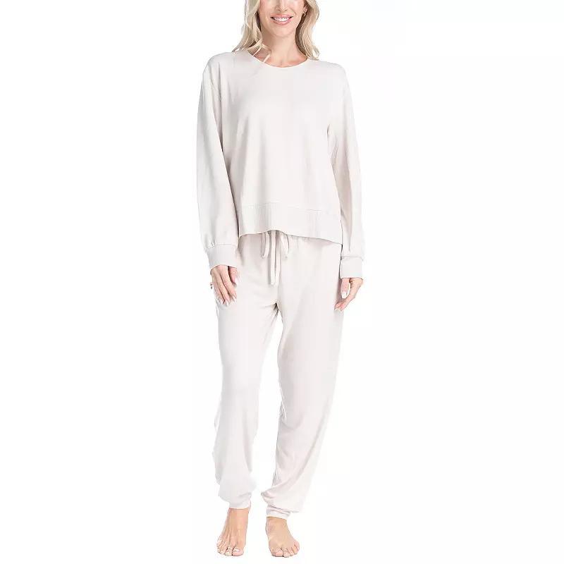 Womens Ocean Pacific Fuzzy Feelings Long Sleeve Pajama Shirt & Pajama Bottoms Sleep Set Green Tree Product Image