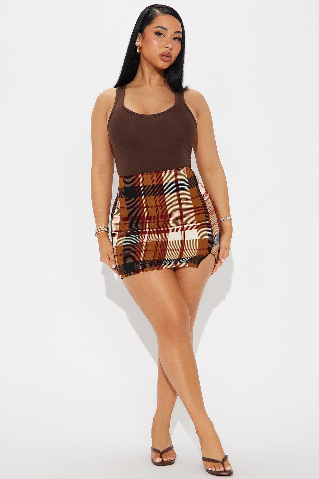 Jahia Plaid Mini Skirt - Brown/combo Product Image