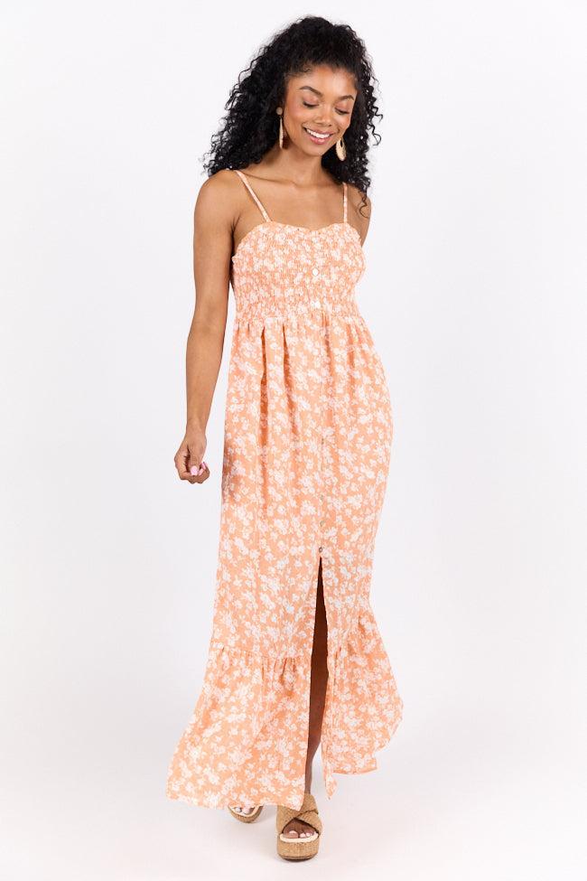 Blooming Beauty Orange Ditsy Floral Midi Dress SALE Product Image