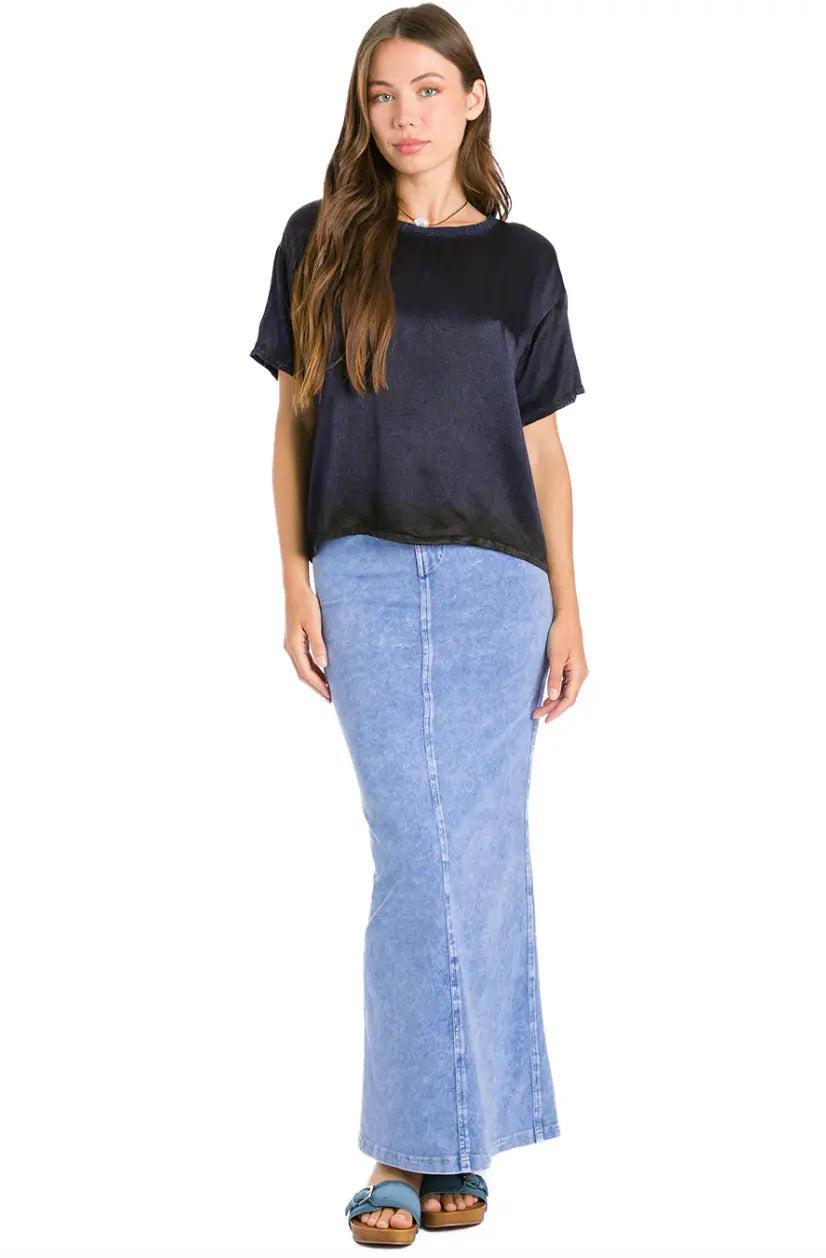 Hard Tail Long Denim Closed Slit Skirt (Style WJ-114) Product Image