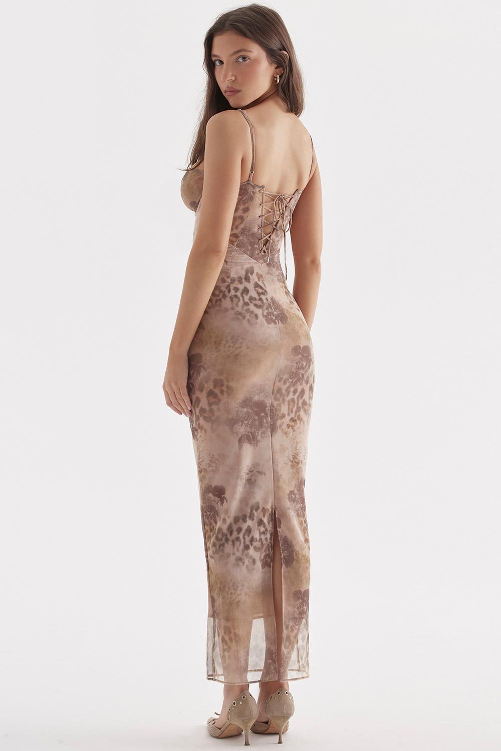 Aiza Cream Floral Print Maxi Dress Product Image