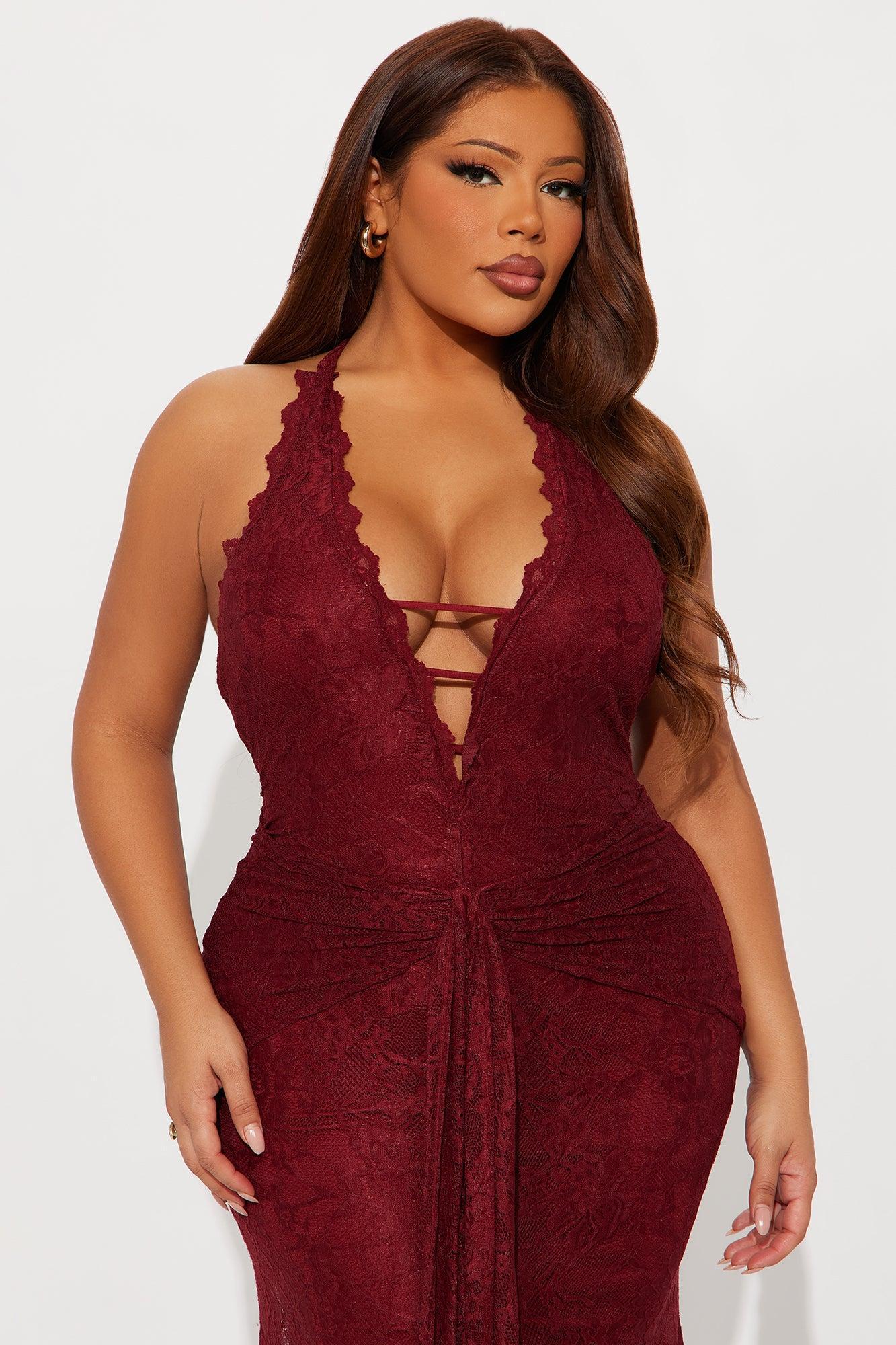 Lace Love Halter Maxi Dress - Burgundy Product Image