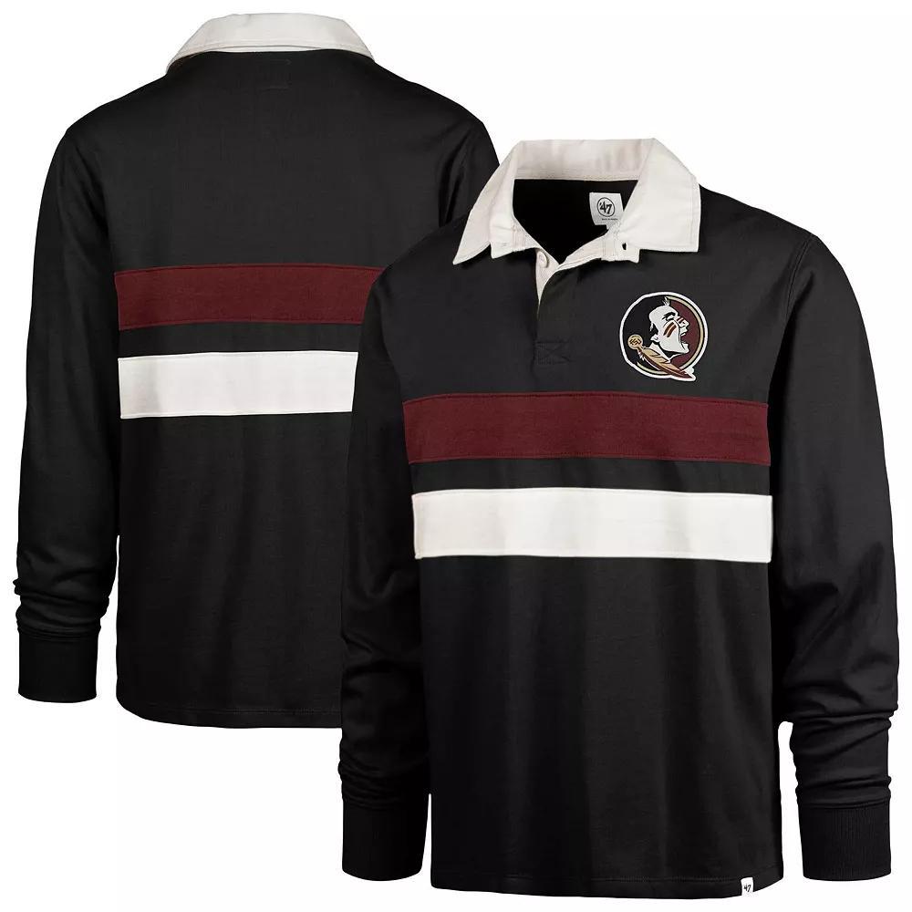 Men's '47 Black Florida State Seminoles Clubhouse Knox Thames Long Sleeve Rugby Polo, Size: Medium Product Image