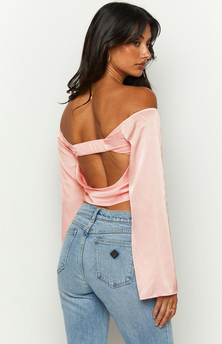 Darcie Pink Satin Long Sleeve Top Product Image