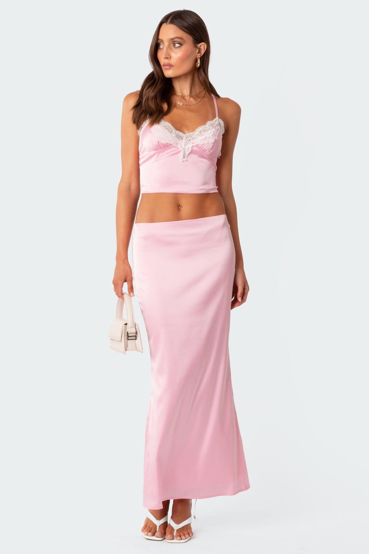 Brandi Lace Trim Satin Effect Tank Top Product Image