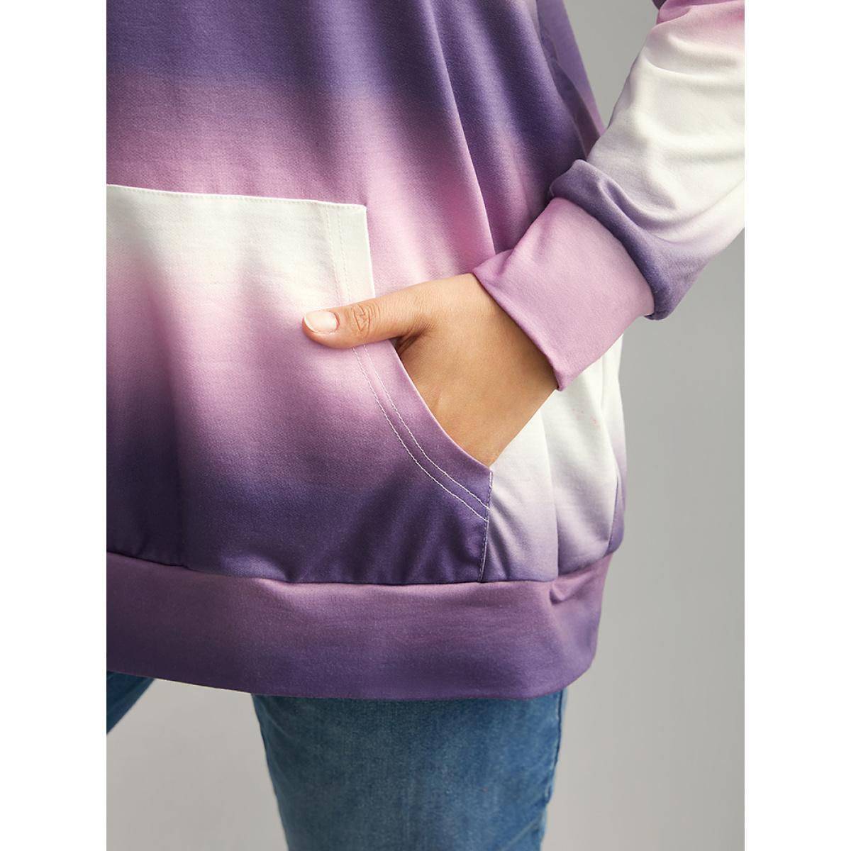 Plus Size Ombre Striped Kangaroo Pocket Hooded Sweatshirt Women Lilac Elegant Printed Hooded Dailywear Sweatshirts BloomChic 12/L Product Image