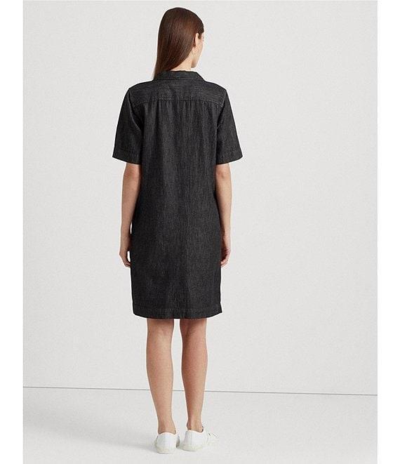 Lauren Ralph Lauren Denim Shift Johnny Collar Short Sleeve Shirt Dress Product Image
