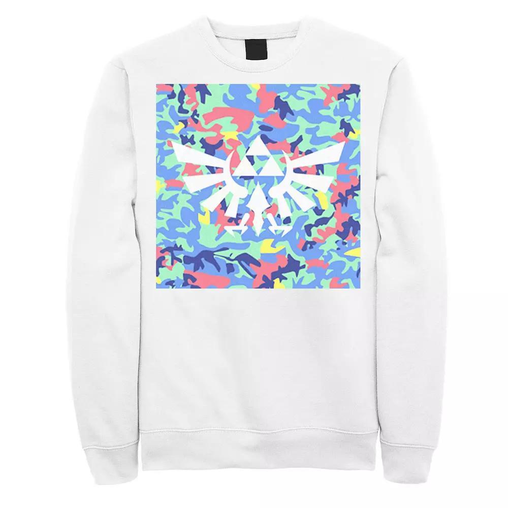 Men's Zelda Neon Camouflage Crest Sweatshirt, Size: Medium, White Product Image