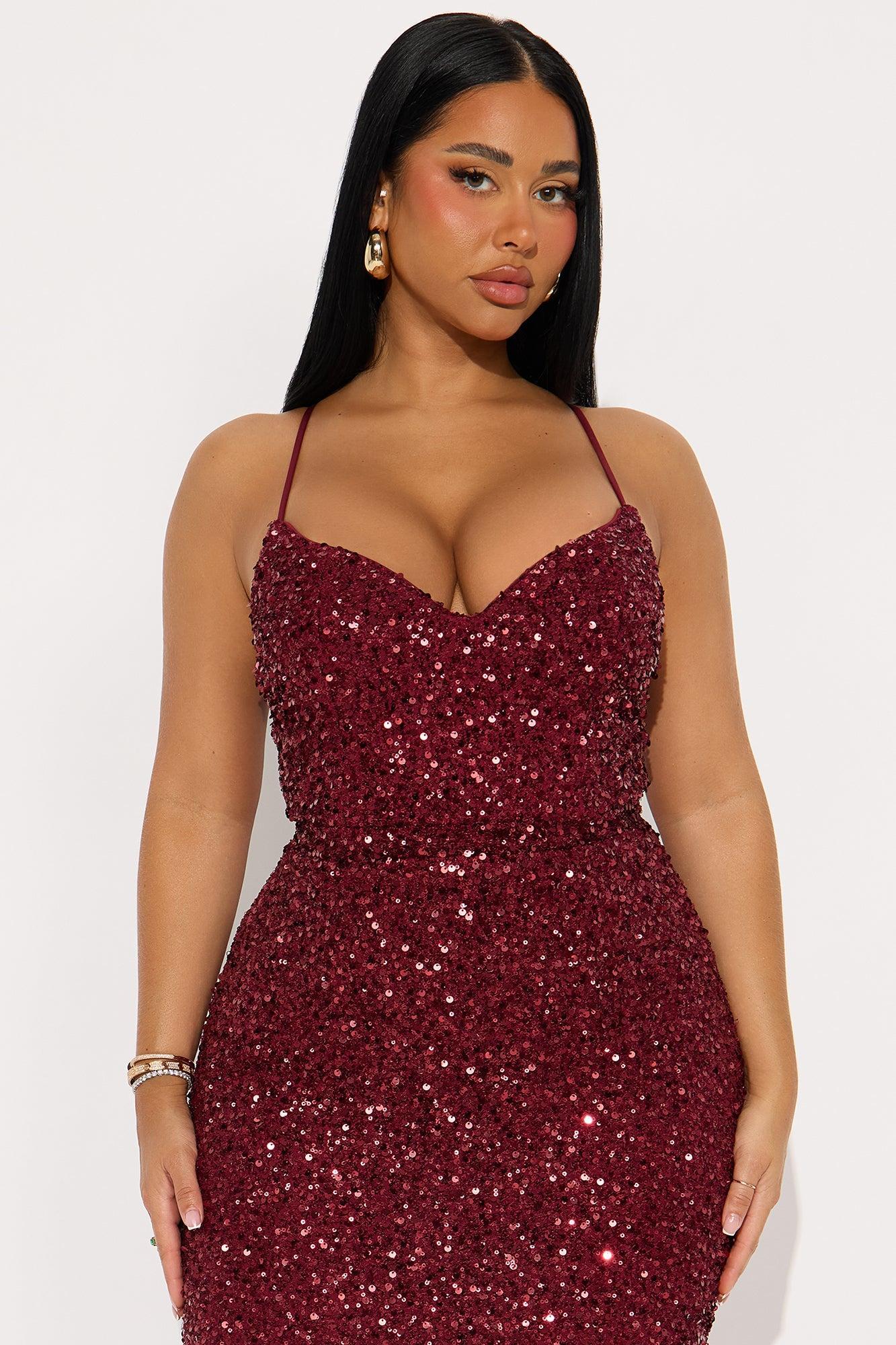 Focus Sequin Maxi Gown Dress - Wine Product Image