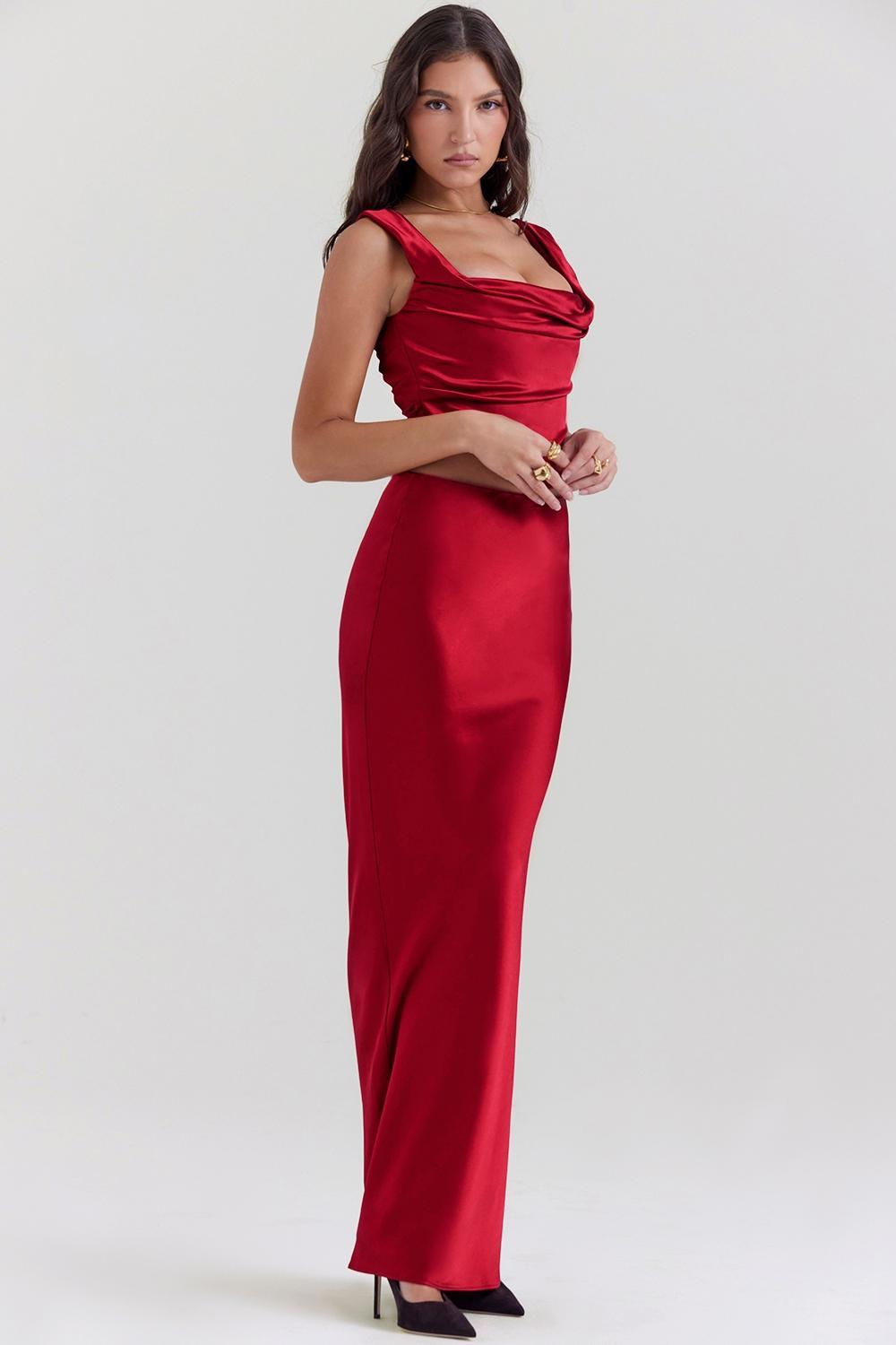 Sydel Ruby Satin Bias Cut Maxi Skirt Product Image