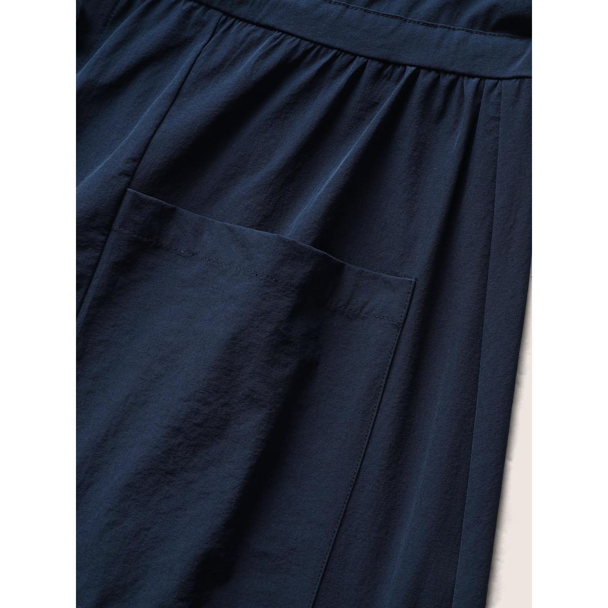 Plus Size Solid Zip Front Patch Pocket Sleevless Dress DarkBlue Women Casual Drawstring V-neck Sleeveless Curvy BloomChic 28/5X Product Image