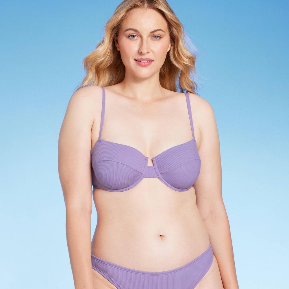 Womens Ribbed Underwire Bikini Top - Shade & Shore Light Purple 34B Product Image