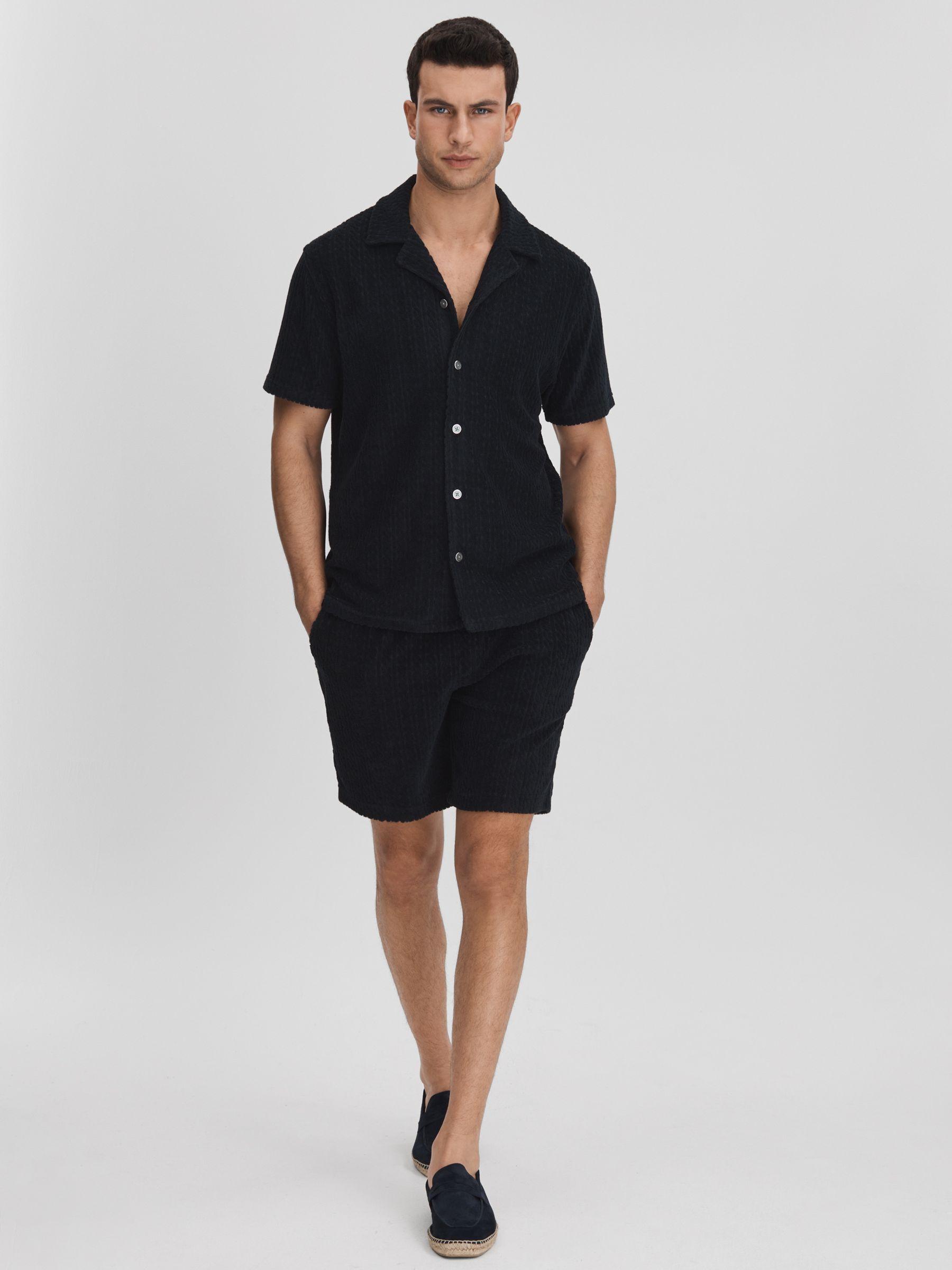 Towelling Cuban Collar Shirt in Navy Product Image