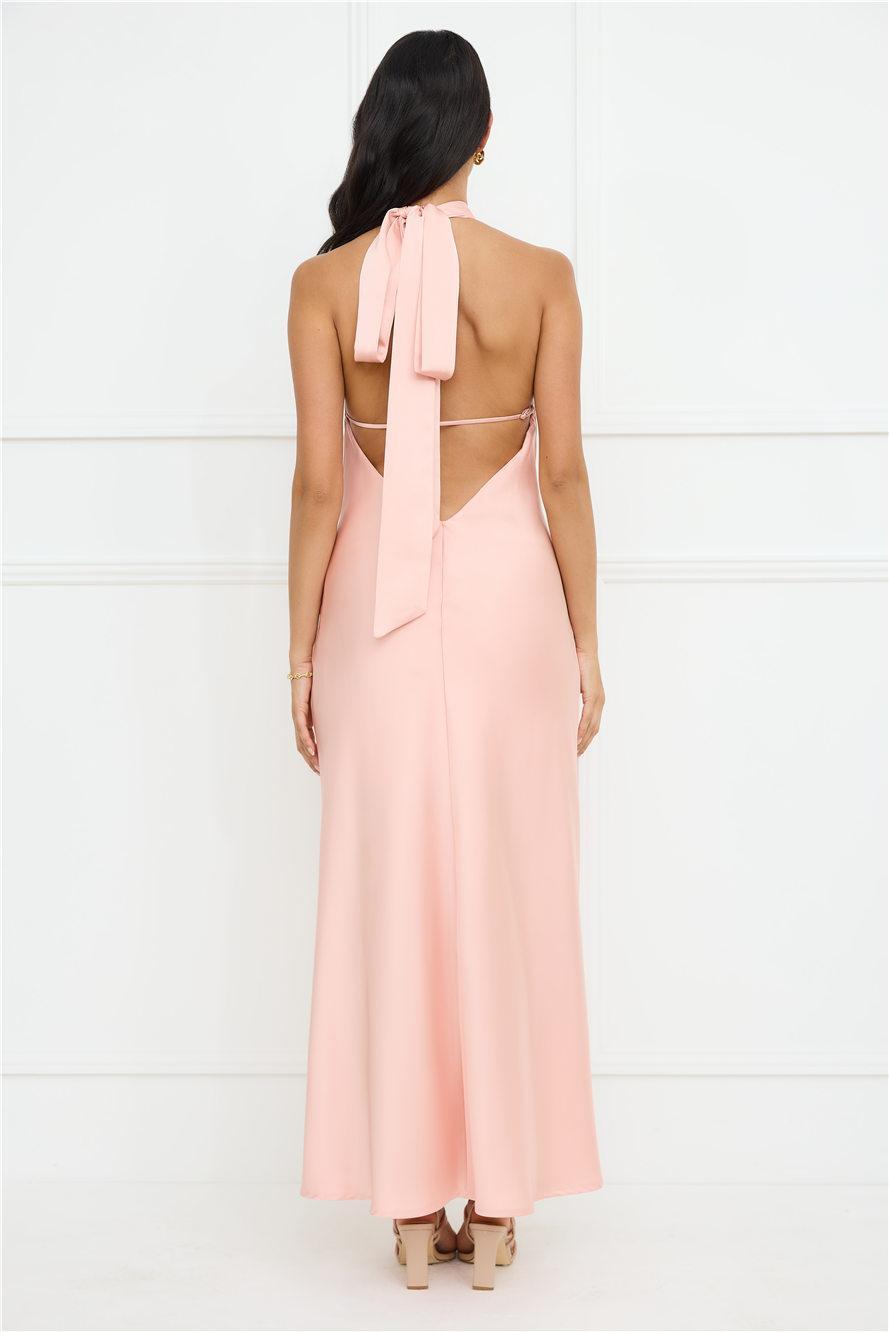 Delicate Dazzle Halter Satin Maxi Dress Peach Product Image