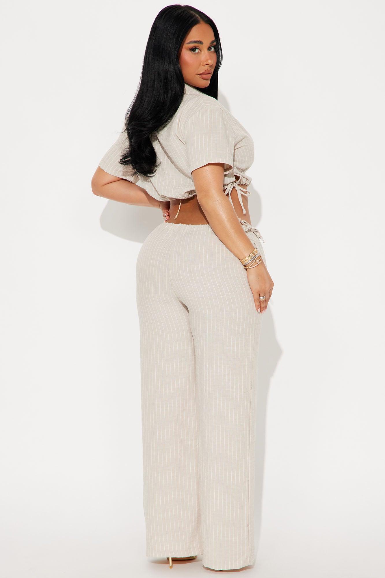 Kimana Striped Linen Pant Set - Off White Product Image
