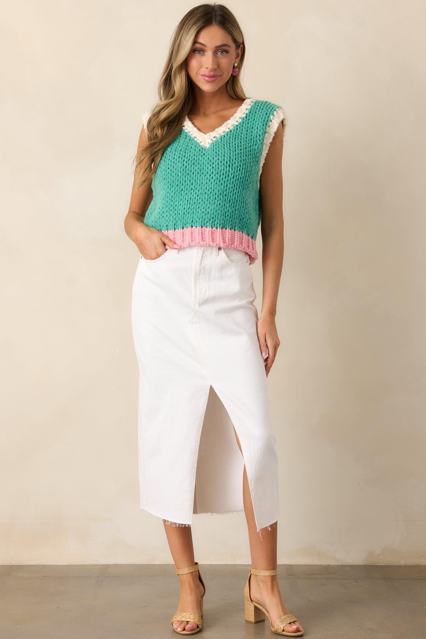 Sports Fan Green Knit Sweater Tank Top Product Image