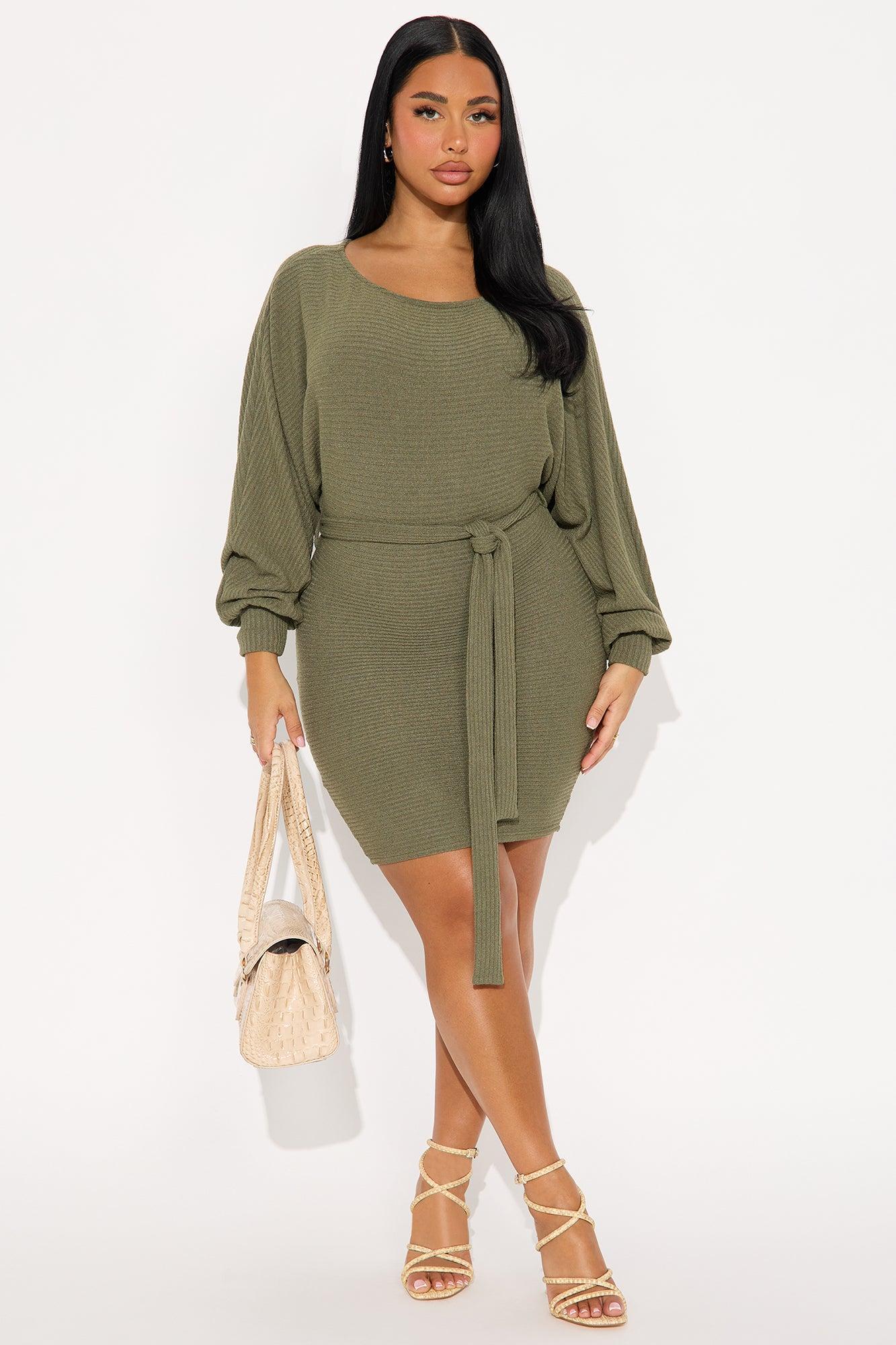 Take Care Textured Mini Dress - Olive Product Image