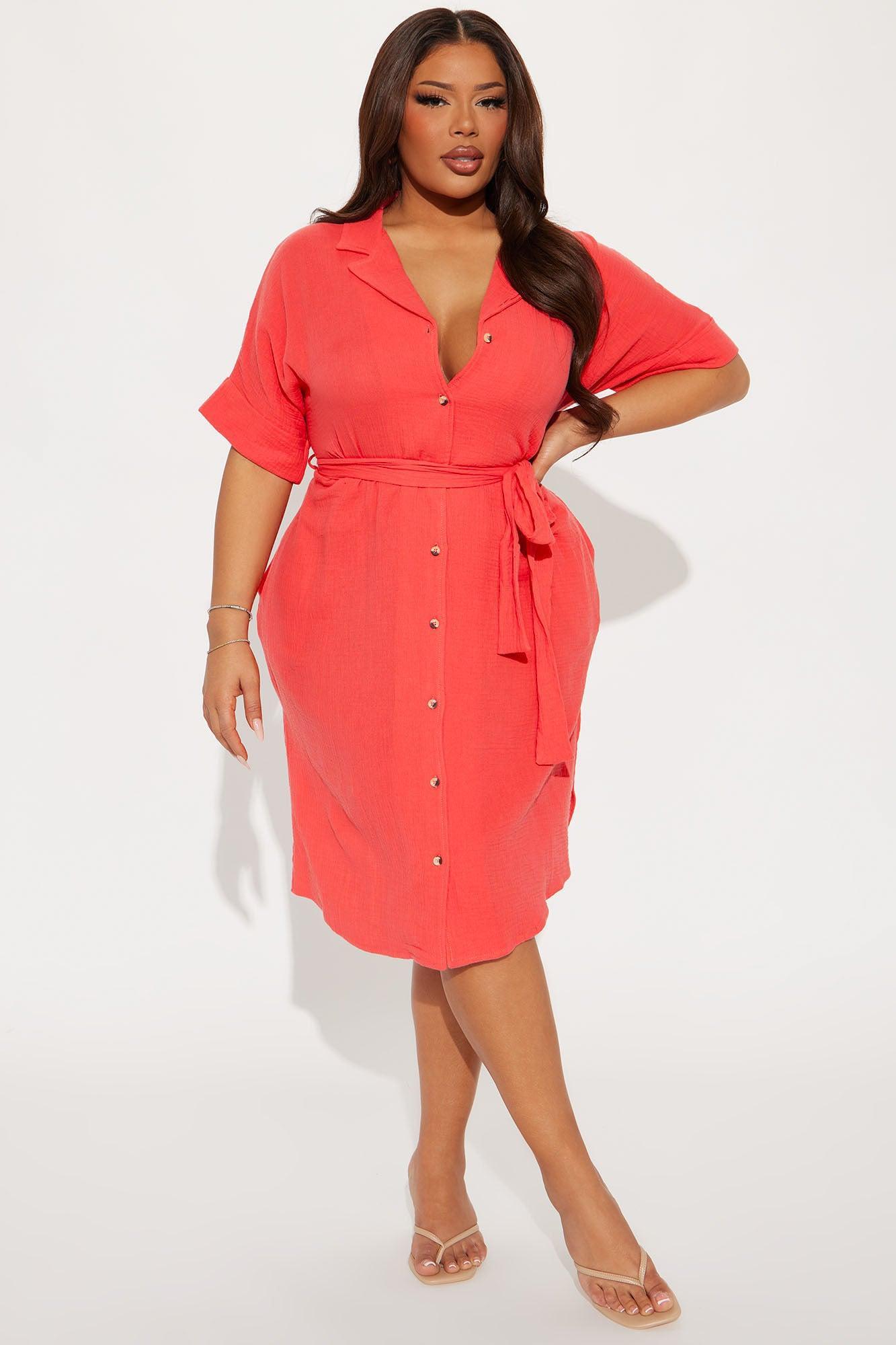 Patricia Shirt Midi Dress - Coral Product Image